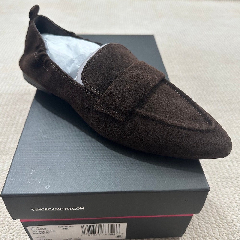 Vince Camuto Azur Brownie Suede Pointed Toe Loafers Brown Flats 8M NEW